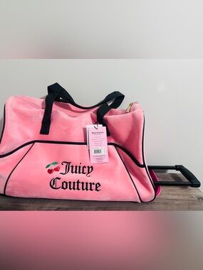 Juicy Couture Pink Velour Rolling duffle bag overnight with wheels